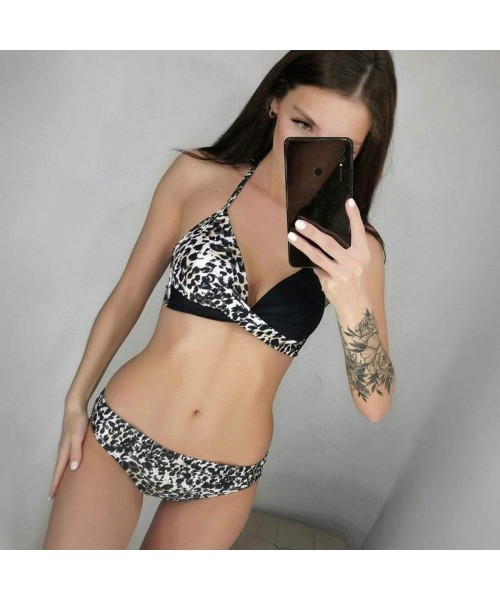 Sets Bikini Suit for Women Spegetti Strap Padded Bikini Set Push Up 2 Piece Swimsuit - Leopard Black - C819CZ3UG54