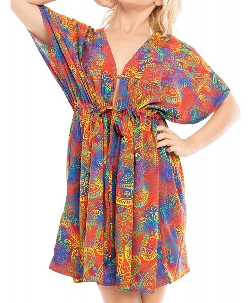 Cover-Ups Women's Kaftan Bathing Suit Cover Up Beach Party Outfit Drawstring - Multicolor_f187 - CE17Z6UDICK