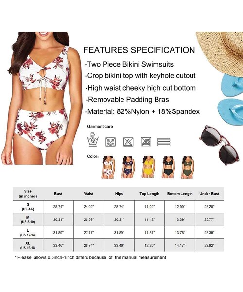 Sets Women's Tie Front Keyhole High Waisted 2 Piece Bikini Set Swimsuits - Navy Blue - CQ18RLW4WSO