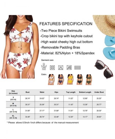 Sets Women's Tie Front Keyhole High Waisted 2 Piece Bikini Set Swimsuits - Navy Blue - CQ18RLW4WSO