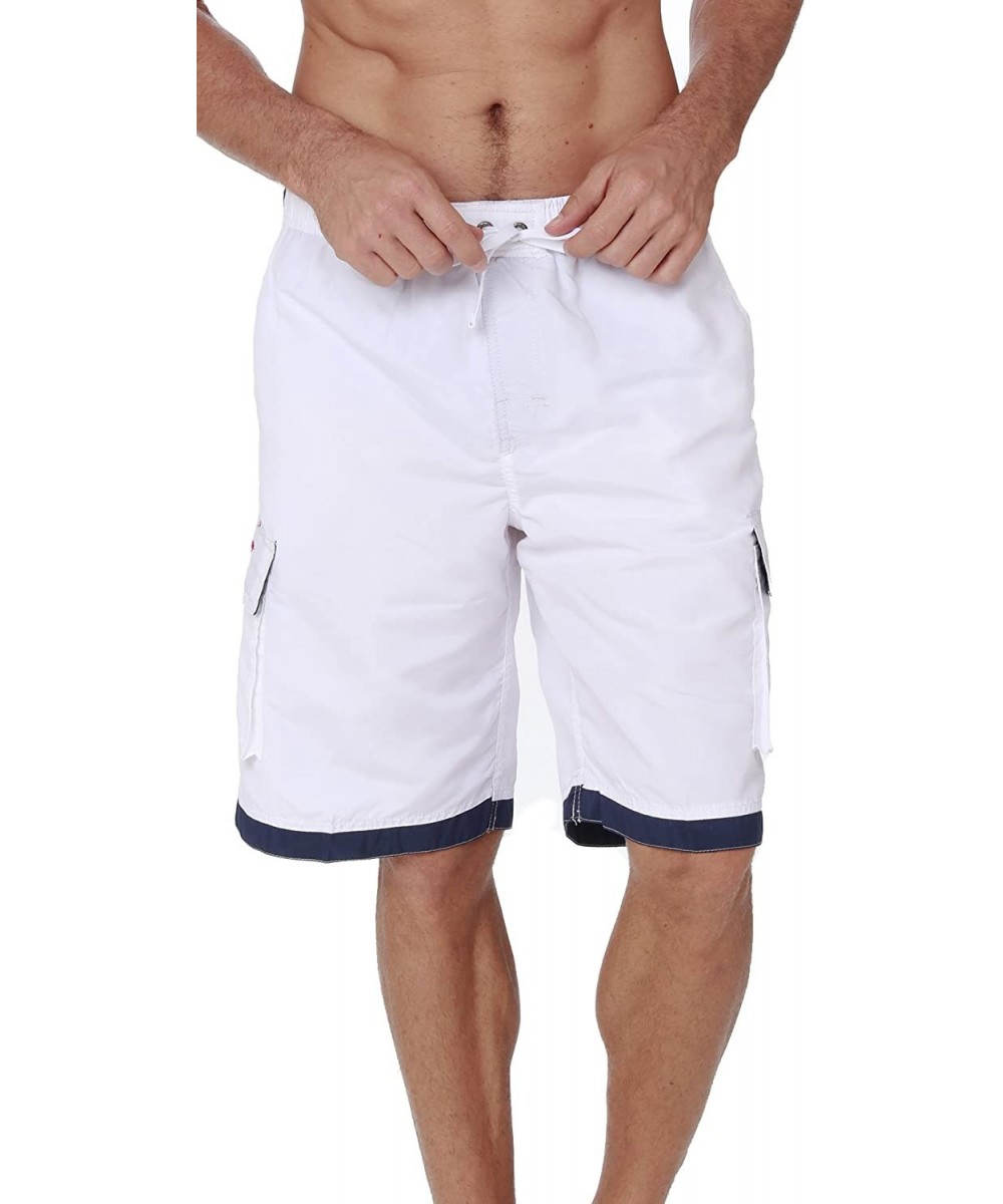 Trunks Men's Quick Dry Swim Trunks Cargo Water Shorts with Mesh Lining - Solid White - CL188C8QHCK