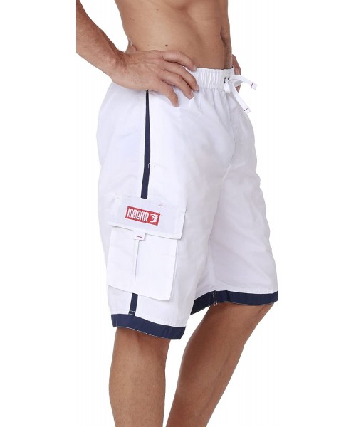 Trunks Men's Quick Dry Swim Trunks Cargo Water Shorts with Mesh Lining - Solid White - CL188C8QHCK