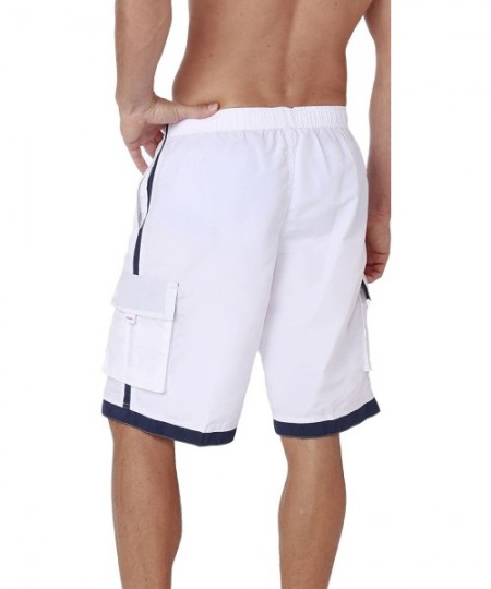 Trunks Men's Quick Dry Swim Trunks Cargo Water Shorts with Mesh Lining - Solid White - CL188C8QHCK