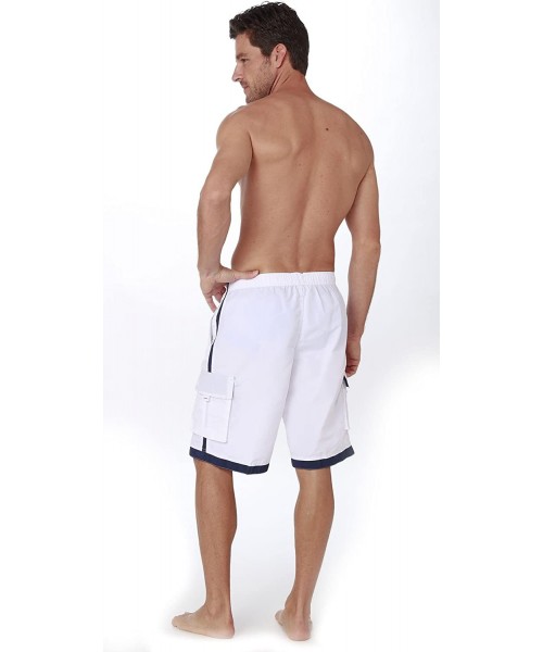 Trunks Men's Quick Dry Swim Trunks Cargo Water Shorts with Mesh Lining - Solid White - CL188C8QHCK