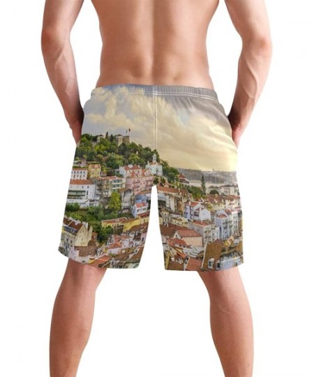 Board Shorts Men's Quick Dry Swim Trunks with Pockets Beach Board Shorts Bathing Suits - Lisbon Portugal Skyline at Sao Jorge...