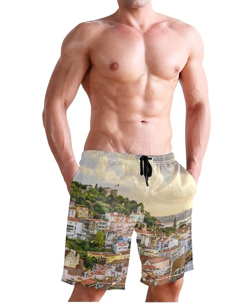 Board Shorts Men's Quick Dry Swim Trunks with Pockets Beach Board Shorts Bathing Suits - Lisbon Portugal Skyline at Sao Jorge...