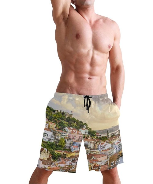 Board Shorts Men's Quick Dry Swim Trunks with Pockets Beach Board Shorts Bathing Suits - Lisbon Portugal Skyline at Sao Jorge...