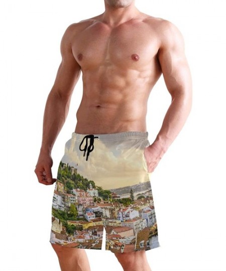 Board Shorts Men's Quick Dry Swim Trunks with Pockets Beach Board Shorts Bathing Suits - Lisbon Portugal Skyline at Sao Jorge...