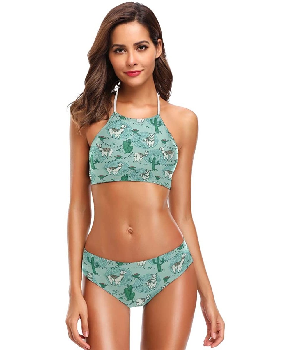 Sets Shark Anchor Mermaid Sloth Bikini Swimsuit Womens High Neck Halter Two Piece Bathing Suit - Green - CW18QS02L79