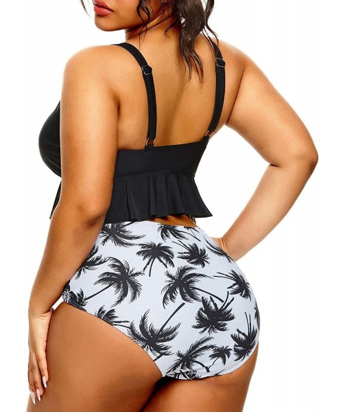 Sets Women High Waisted Bikini Plus Size Swimsuits Two Piece Ruffle Retro Bathing Suits - Black - CU1997DTYLE