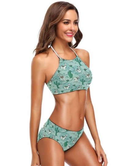 Sets Shark Anchor Mermaid Sloth Bikini Swimsuit Womens High Neck Halter Two Piece Bathing Suit - Green - CW18QS02L79