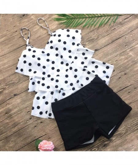 Sets Two Piece Swimsuits for Women Tummy Control Slim Skirt Tankini Swimwear Bathing Suit for Women - White Dots - CT18NN4IH0W