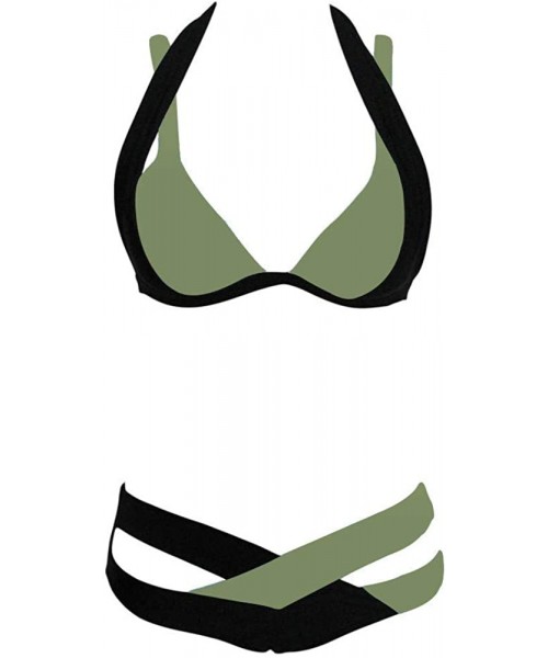 Tankinis Swimsuits for Womens- Cross Bandage Bikini Set Push-Up Brazilian Swimwear Beachwear Swimsuit - E-army Green - C518UA...