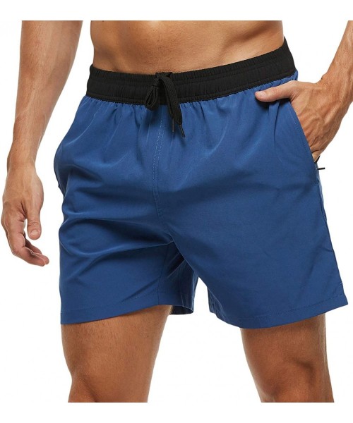 Trunks Men's Swim Trunks Quick Dry Beach Shorts with Zipper Pockets and Mesh Lining - Navy-blue - C4193OLLDZR