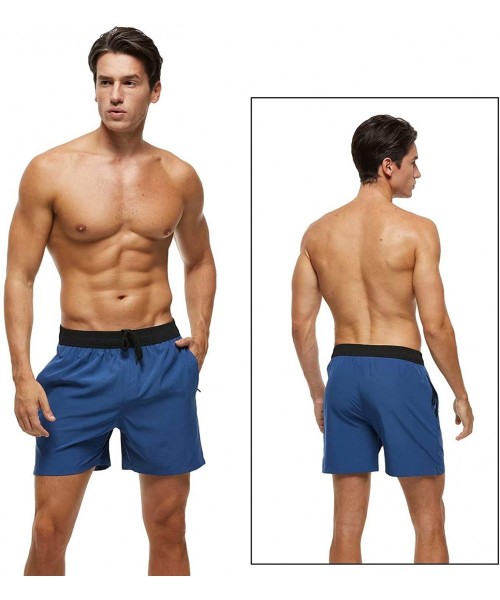 Trunks Men's Swim Trunks Quick Dry Beach Shorts with Zipper Pockets and Mesh Lining - Navy-blue - C4193OLLDZR