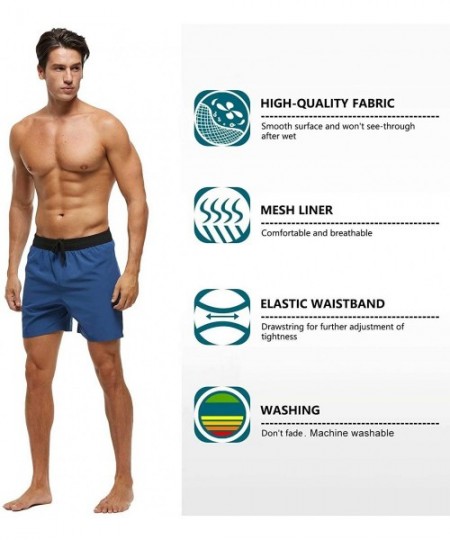 Trunks Men's Swim Trunks Quick Dry Beach Shorts with Zipper Pockets and Mesh Lining - Navy-blue - C4193OLLDZR