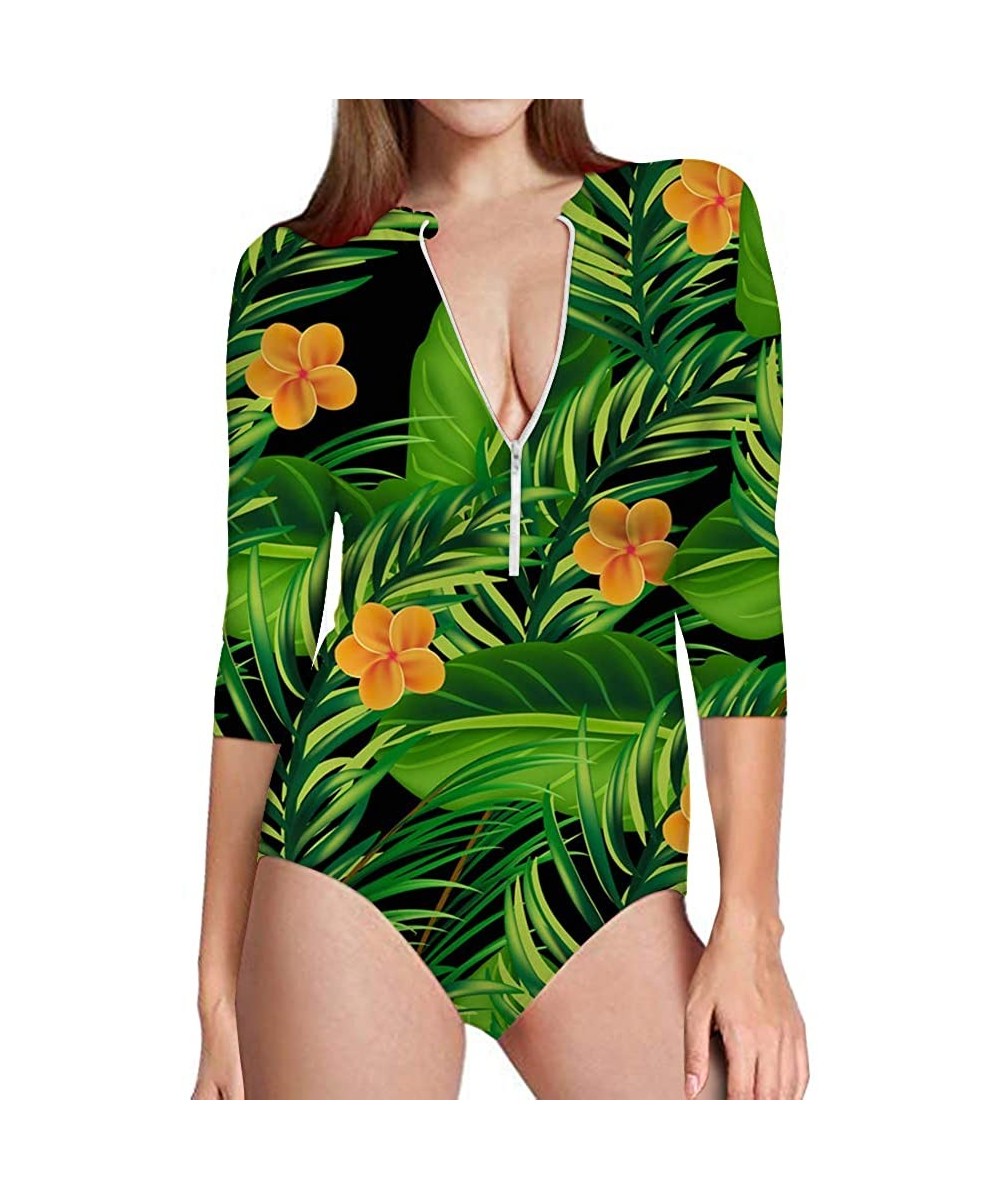 Rash Guards Hawaii Women's One-Piece Surfing Swimsuit Seven-Quarter Sleeve Front Zip Sun Protection Bathing Suit - Hawaii 5 -...