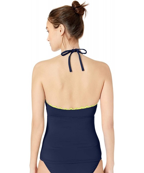 Tankinis Women's Keyhole High Neck Shirred Tankini Swim Top - New Navy Ric Rac - C018K2QGDIL