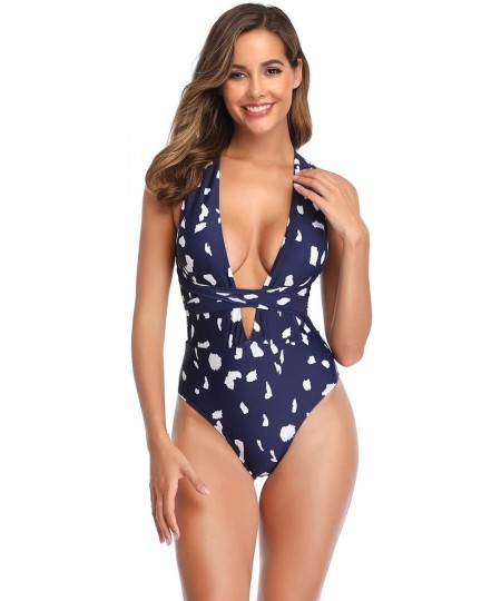 One-Pieces One Piece Swimsuits for Women High Cut Bathing Suits Plunging One Piece Swimsuit Beach Sexy Swimwear - Dark Blue -...