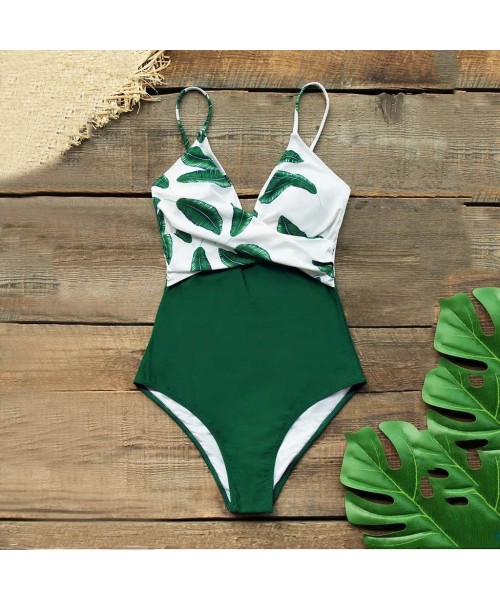 Cover-Ups Swimsuits for Women Tummy Control- Womens One Piece Swimsuit Retro Swimwear Bathing Suits - Green - CV196EZCH4O