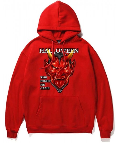 Rash Guards Sweatshirt- Couple's Scary Halloween Printed Party Long Sleeve Top - Red - CG18XUWADIM