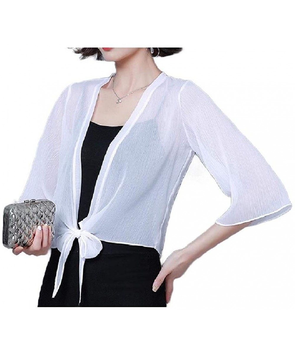 Cover-Ups Women's Cover up Loose Chiffon Casual Sheer Cardigan - White - C4190353EOG