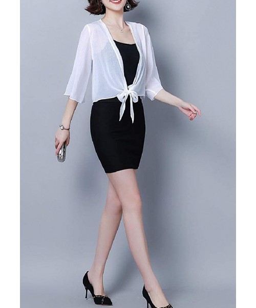 Cover-Ups Women's Cover up Loose Chiffon Casual Sheer Cardigan - White - C4190353EOG