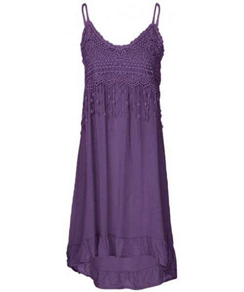 Tankinis Women's Fashion Sleeveless Summer Tassel Cotton Fashion Long Dress - Purple - CE18SG860MR