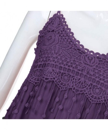 Tankinis Women's Fashion Sleeveless Summer Tassel Cotton Fashion Long Dress - Purple - CE18SG860MR