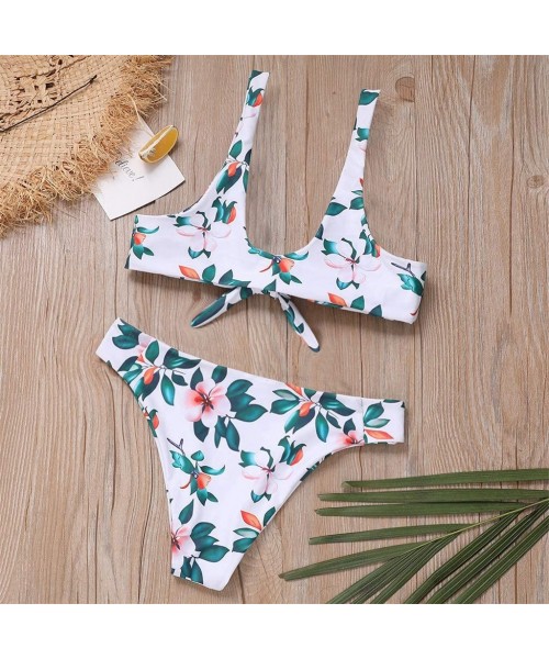 Board Shorts Women's Retro Bandage High Waist Bikini Backless Neck Bikini Two Piece Swimsuit - Green - C6194DOA3M7