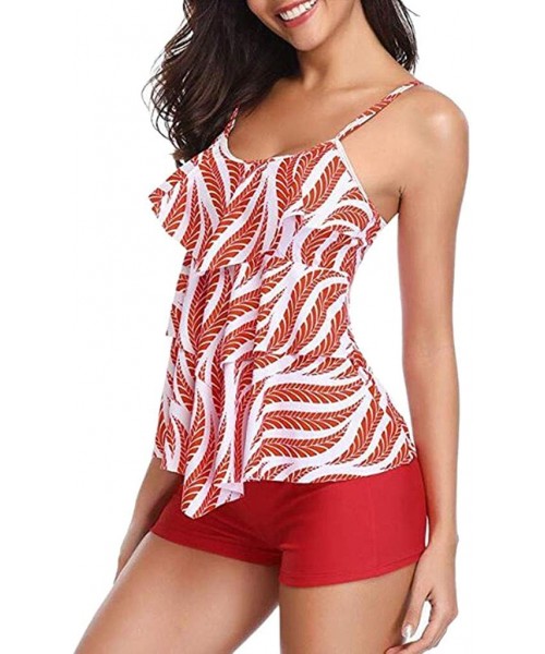 One-Pieces Swimwear Printed Casual Fashion Bikini Set - Red B - CI196OO5QD6