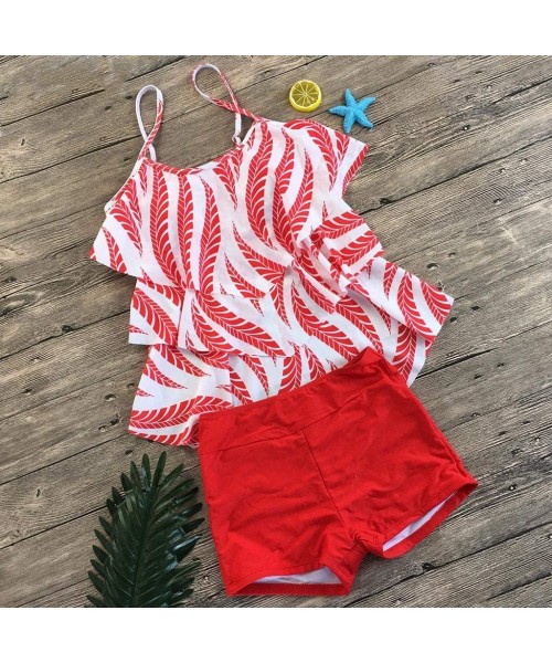 One-Pieces Swimwear Printed Casual Fashion Bikini Set - Red B - CI196OO5QD6