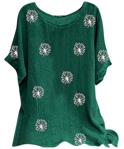 Board Shorts Women Oversized Tunic florla Printed Women Summer Crewneck Short Sleeve Loose Fit Tee Basic tees - Green_2 - CP1...