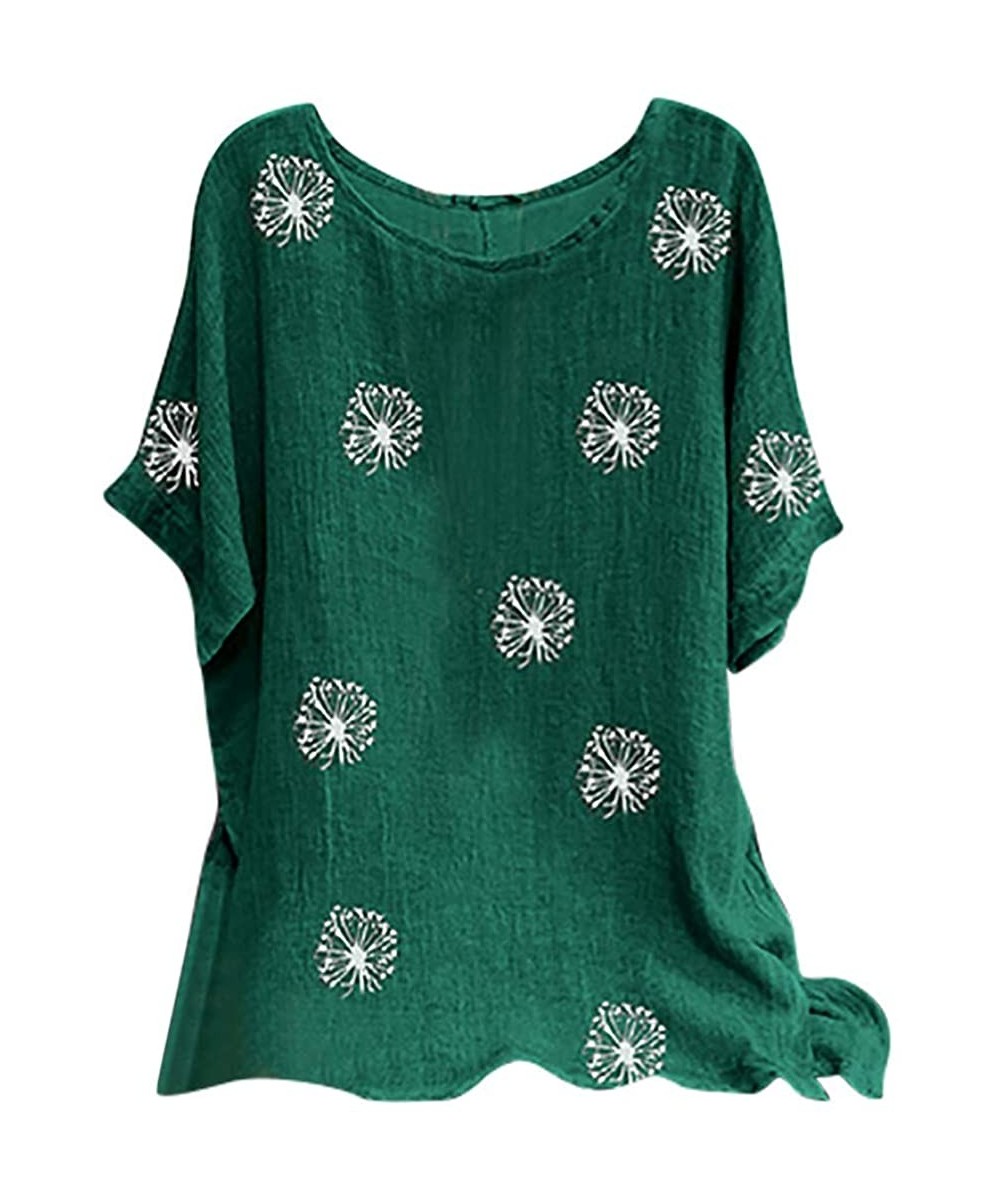 Board Shorts Women Oversized Tunic florla Printed Women Summer Crewneck Short Sleeve Loose Fit Tee Basic tees - Green_2 - CP1...