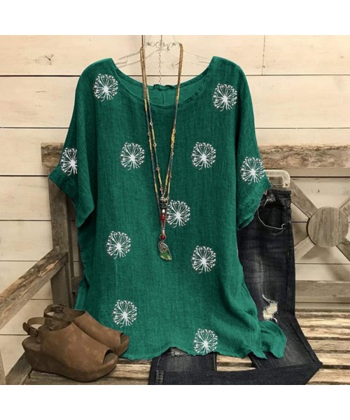 Board Shorts Women Oversized Tunic florla Printed Women Summer Crewneck Short Sleeve Loose Fit Tee Basic tees - Green_2 - CP1...