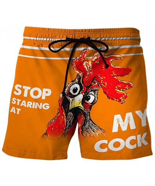 Board Shorts Stop Staring at My Cock Print Funny Boxer Shorts Pockets Drawstring Cool Beach Shorts Pajamas for Men - Orange -...