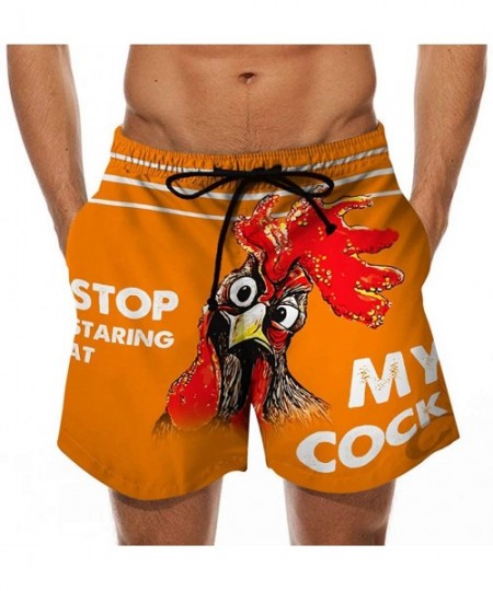 Board Shorts Stop Staring at My Cock Print Funny Boxer Shorts Pockets Drawstring Cool Beach Shorts Pajamas for Men - Orange -...