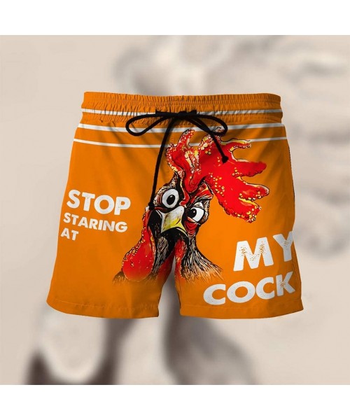 Board Shorts Stop Staring at My Cock Print Funny Boxer Shorts Pockets Drawstring Cool Beach Shorts Pajamas for Men - Orange -...