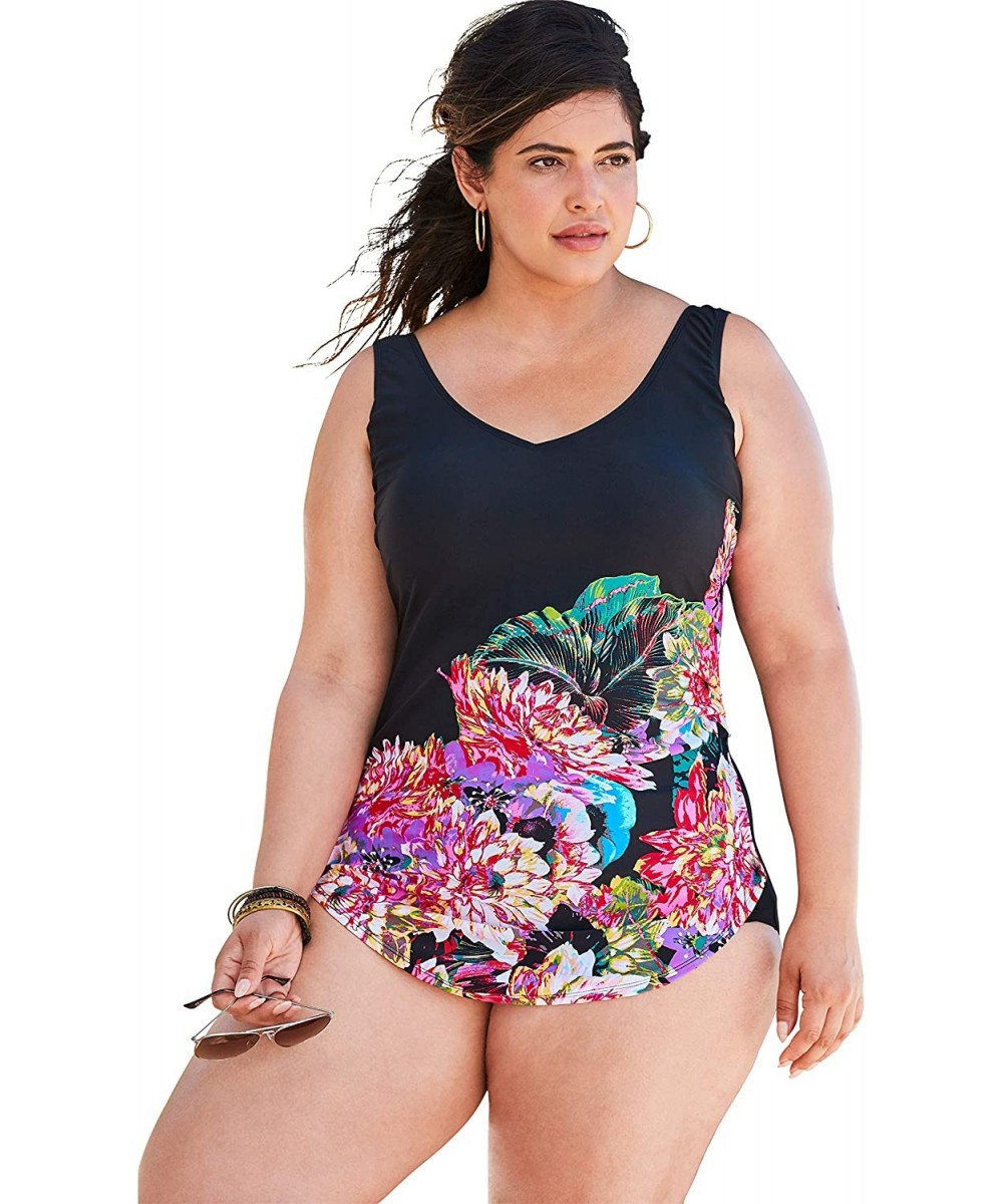 Board Shorts Women's Plus Size Cargo Swim Shorts with Side Slits Swimsuit Bottoms - Pink Bouquet (1094) - C1195SQO8W2