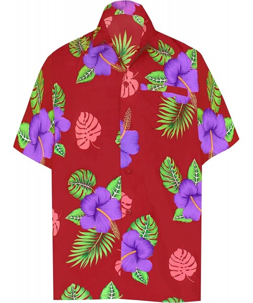 Cover-Ups Men's Hibiscus Flower Button Up Short Sleeve Hawaiian Shirt Women Casual Dress Maxi Kimono Cardigan Work from Home ...