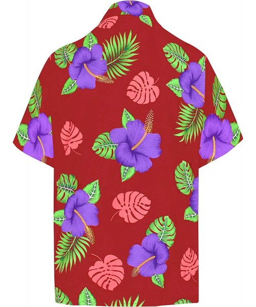 Cover-Ups Men's Hibiscus Flower Button Up Short Sleeve Hawaiian Shirt Women Casual Dress Maxi Kimono Cardigan Work from Home ...