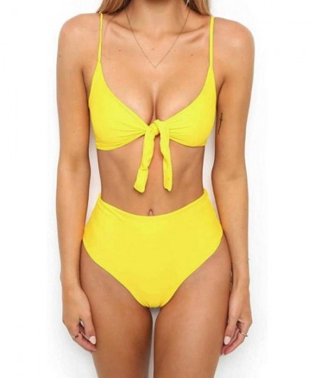 Sets Women Sexy High Waisted Bikini Sets Tie Knot Swimsuit Beachwear - Yellow - CL18C59N6IL