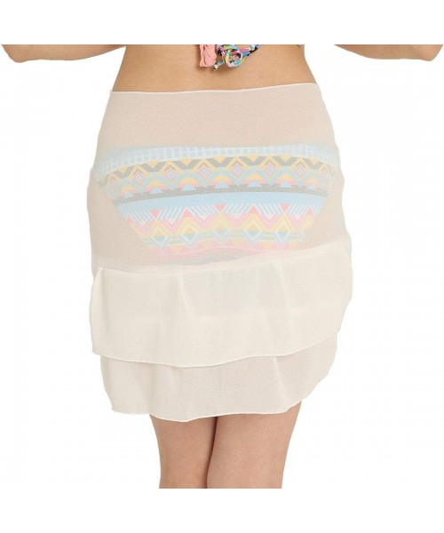 Cover-Ups Womens Short Sarong Soft Wrap Beach Swimsuit Cover Up Pareo Swimwear Skirt - White 2 Layers - CD18H9LUARC