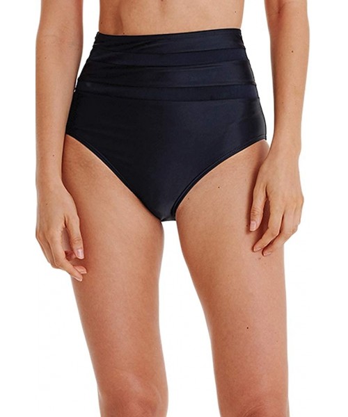 Bottoms Women's High Waisted Bikini Bottom Tummy Control High Cut Swim Briefs - Black - CY18QZ7Q5DW