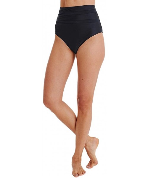 Bottoms Women's High Waisted Bikini Bottom Tummy Control High Cut Swim Briefs - Black - CY18QZ7Q5DW