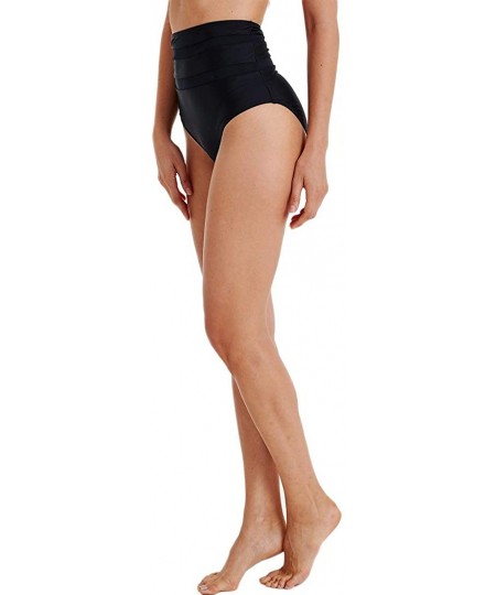 Bottoms Women's High Waisted Bikini Bottom Tummy Control High Cut Swim Briefs - Black - CY18QZ7Q5DW