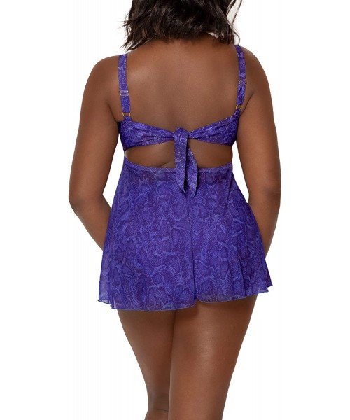 Tops Women's Plus Size Full Busted Ruffle Twist Bandeau Tankini - Electric Python - CN192884Q8L