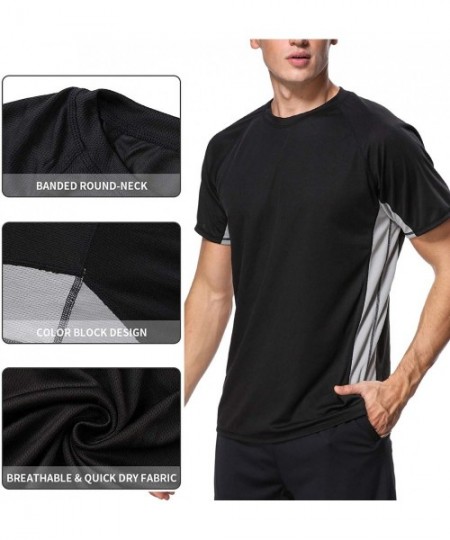 Rash Guards Men's Short Sleeve Rash Guard Loose Fit Swim Shirts UPF 50 Rashguard - Colorblock/Black-gray - CP18DK80Z70