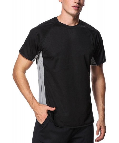 Rash Guards Men's Short Sleeve Rash Guard Loose Fit Swim Shirts UPF 50 Rashguard - Colorblock/Black-gray - CP18DK80Z70