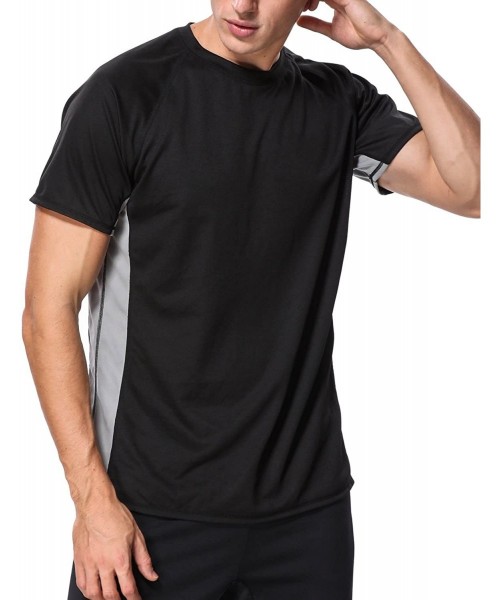 Rash Guards Men's Short Sleeve Rash Guard Loose Fit Swim Shirts UPF 50 Rashguard - Colorblock/Black-gray - CP18DK80Z70